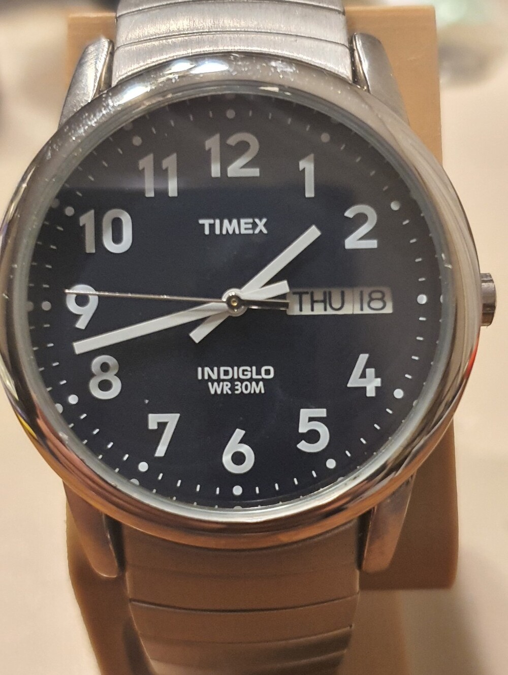 Timex Indiglo Easy Reader Silver/Blue Stainless Steel Men's Watch w/Day-Date